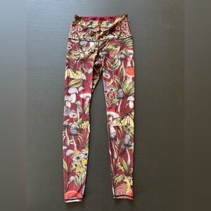 Yoga Democracy Nature-Mushrooms and Moths Patterned Leggings - Red & Green NWOT
